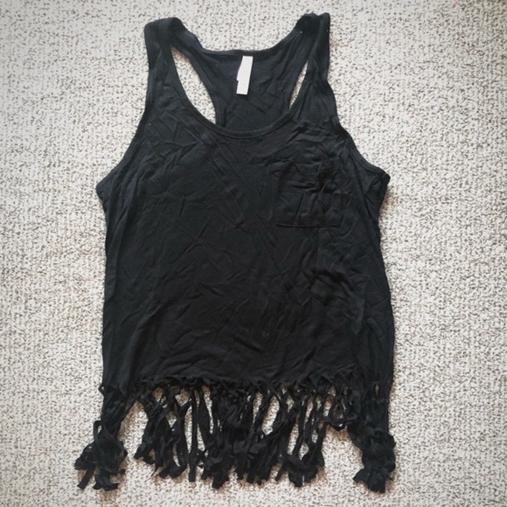 3/$15— Xhilaration Black Racerback Fringe Tank S